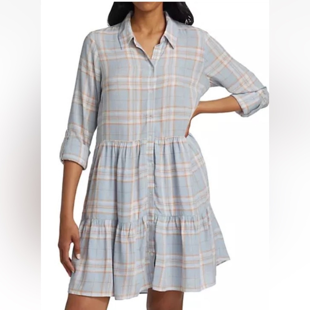 Veronica Beard Jemila Dress Linen Blend Plaid Ruffle Tiered 90s Babydoll